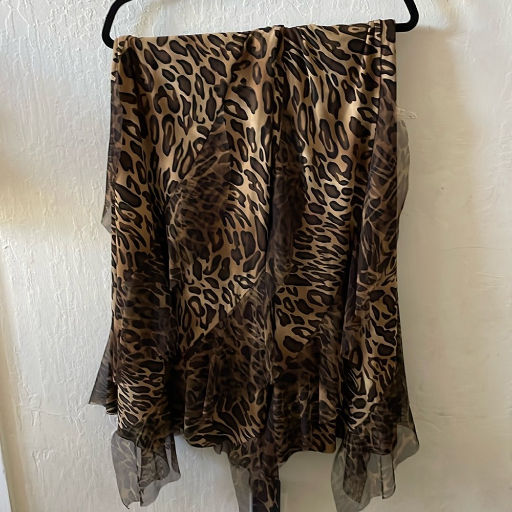Vintage Cheetah Leopard Midi Ruffle Skirt Medium